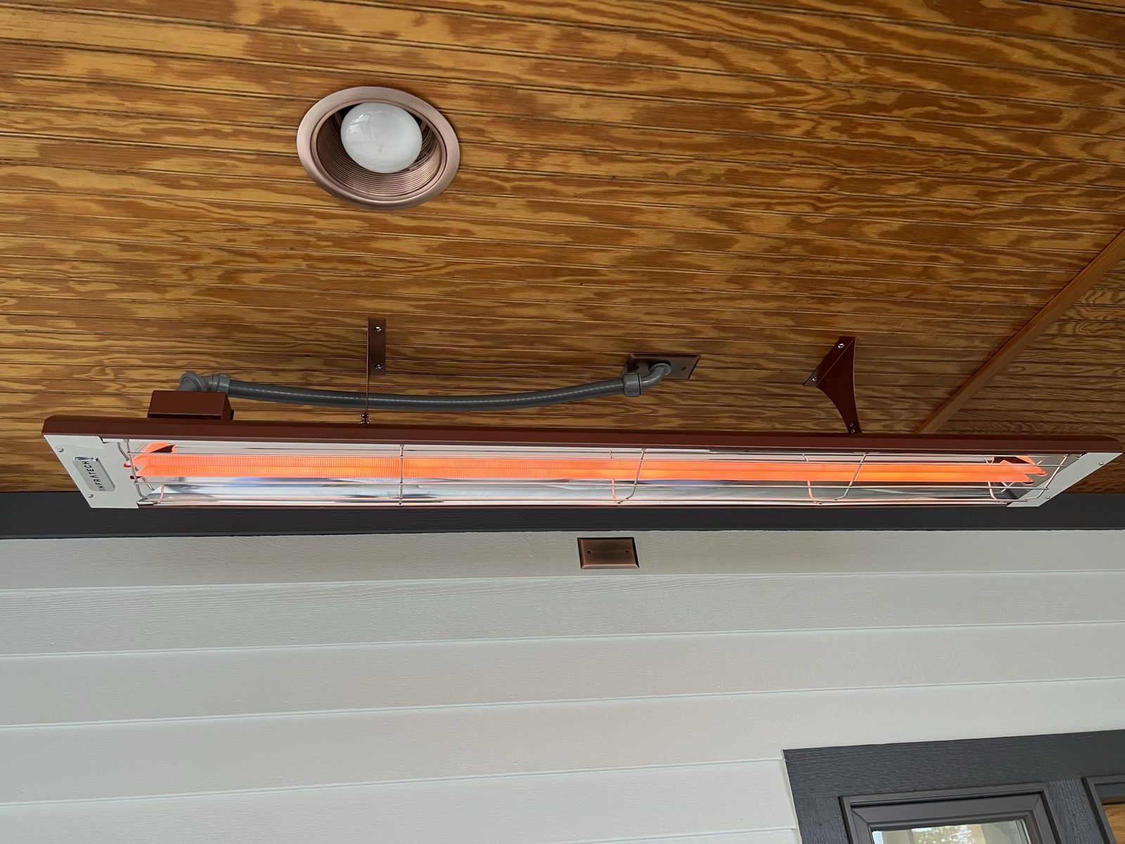 Infratech overhead radiant patio heater on a covered porch